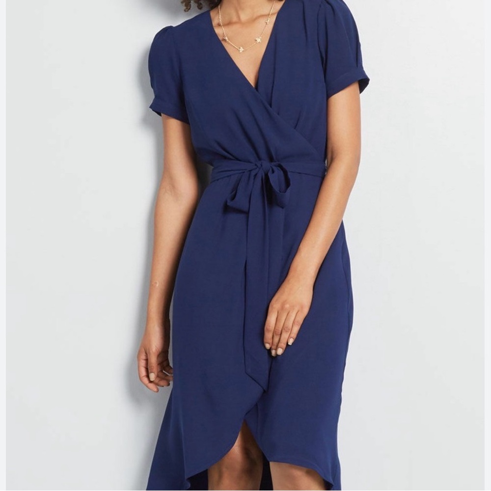 Modcloth Navy High Low Wrap Dress